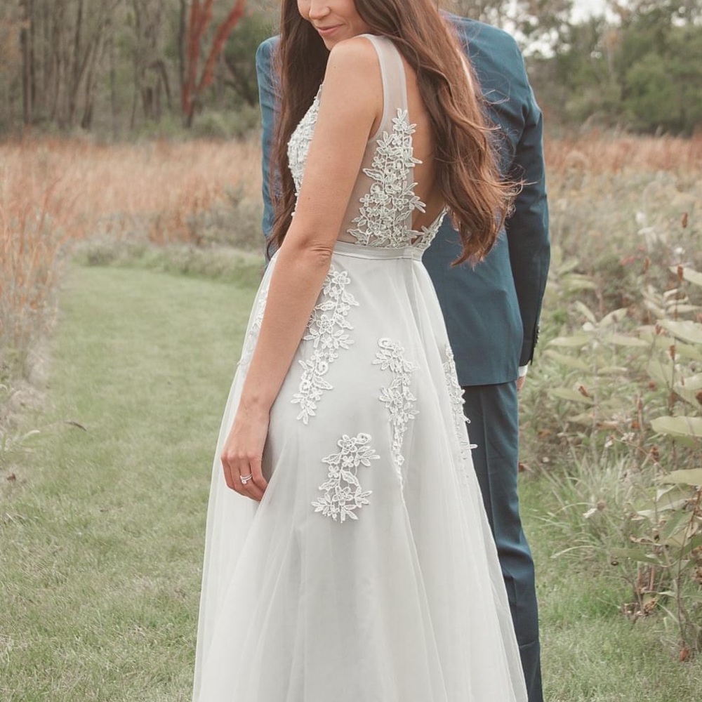 Silver and Gray Lace and Tulle Dress